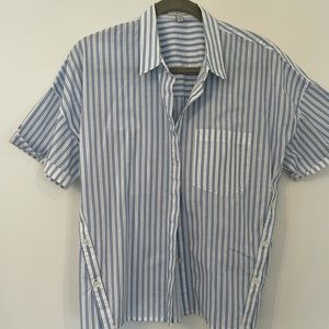 Joie striped blouse with side button detail.